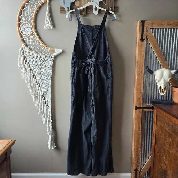 Free People Savannah Oversized Cotton Overalls Black - Picture 5 of 9